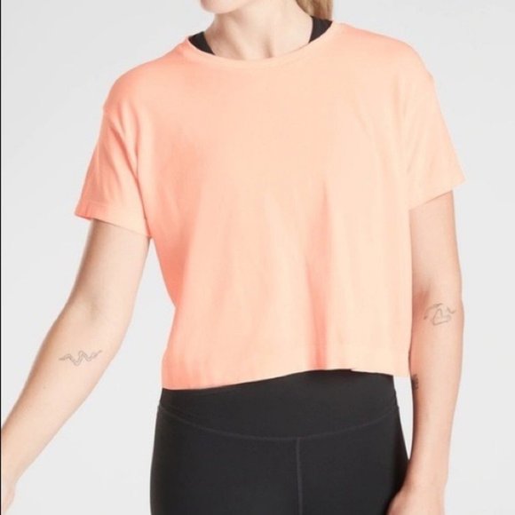 Athleta Tops - Athleta Mineral Wash Crop Tee Neon Coral Size Small
